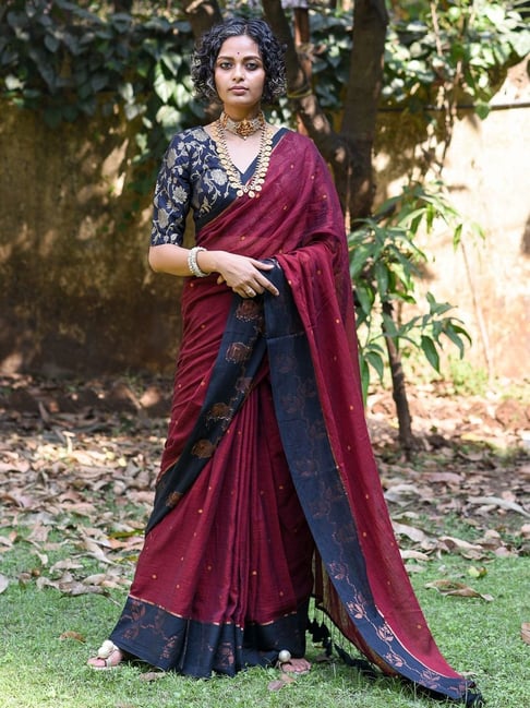 New Maroon Color Beautiful Satin Saree With Elegant Black Sequence Blouse