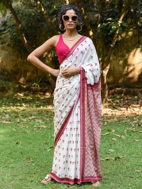 Buy Pure Cotton Batik Print Saree With blouse piece at Amazon.in