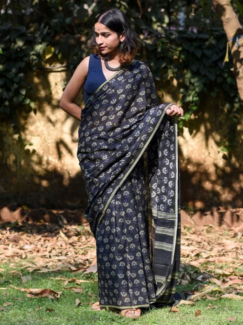 Navy Blue Cotton Saree | Leemboodi