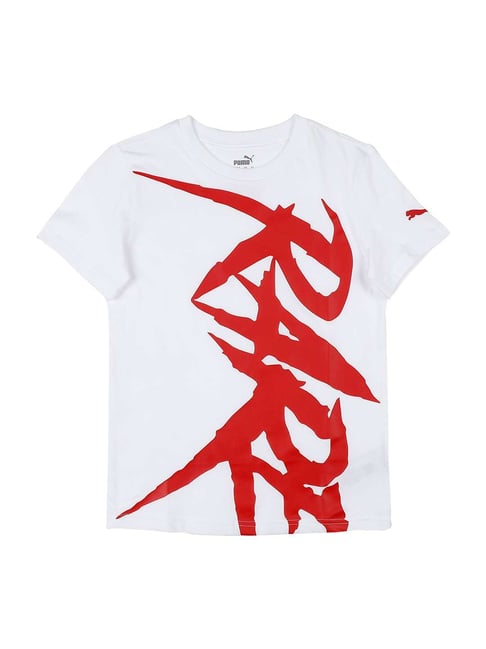 Puma Kids MELO White & Red Cotton Printed T-Shirt