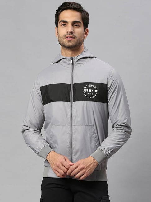 High Star Grey Regular Fit Colour-Block Shell Hooded Jacket-picture-33