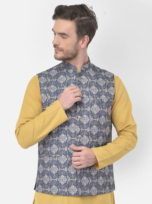 Blue printed clearance nehru jacket