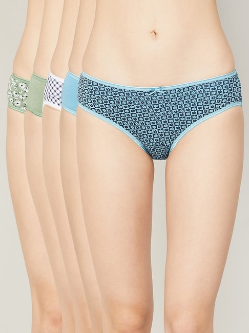 Ginger by Lifestyle Blue & Green Printed Bikini Panties - Pack Of 5 Price in India