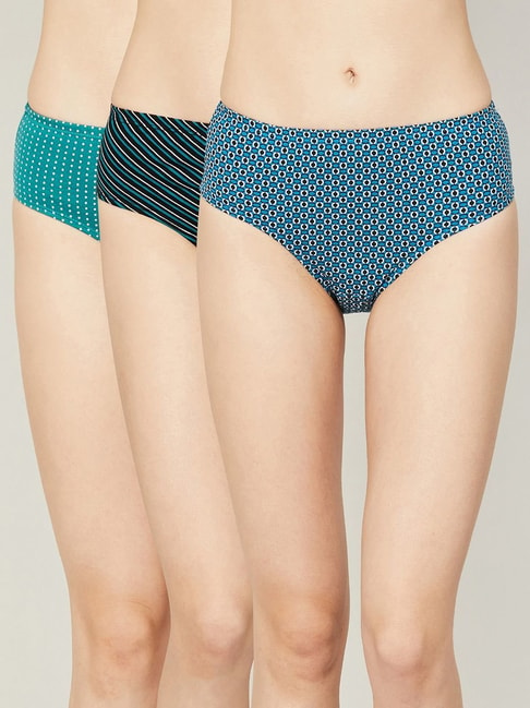 Ginger by Lifestyle Teal Blue & Green Printed Hipster Panties - Pack Of 3 Price in India