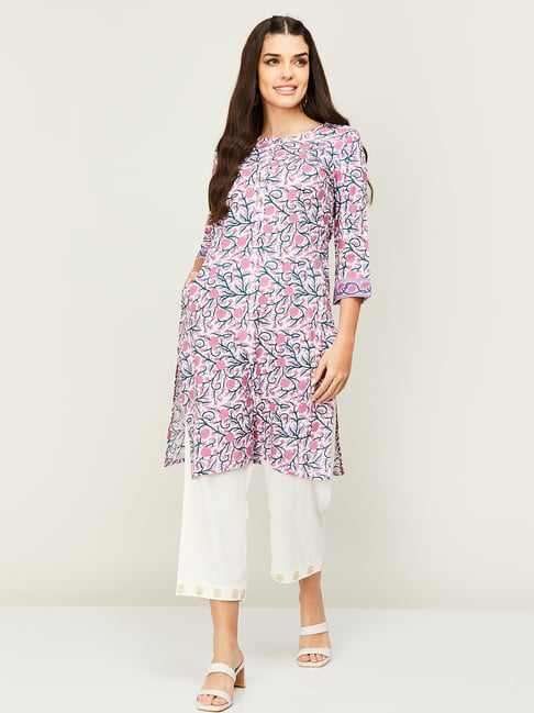 Melange floral outlet print straight kurta