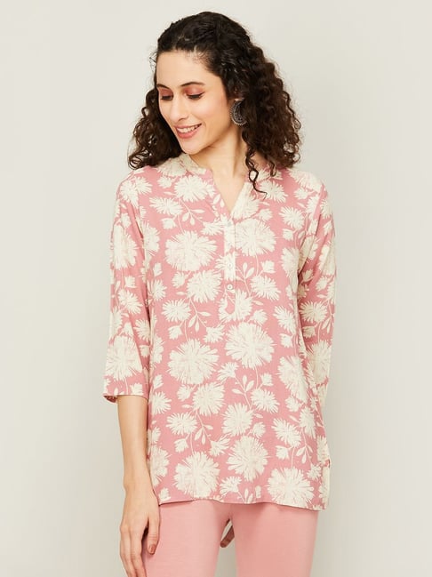 Melange by Lifestyle Pink Floral Print Straight Kurti