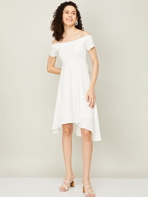 Code by Lifestyle Off-White Printed High-low Dress Price in India