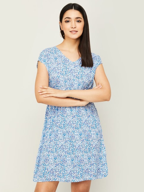 Fame Forever by Lifestyle Blue Floral Print A-Line Dress Price in India