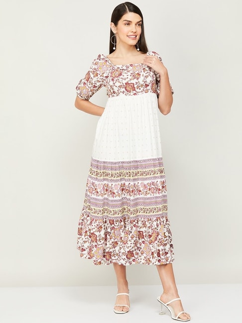 Fame Forever by Lifestyle White Floral Print A-Line Dress Price in India