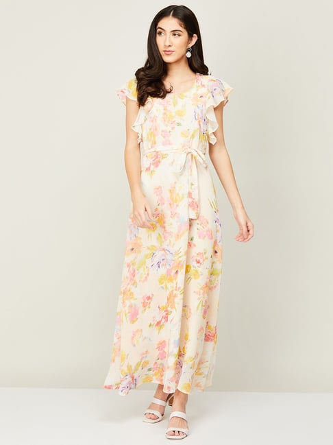 Code by Lifestyle Beige Floral Print Maxi Dress Price in India