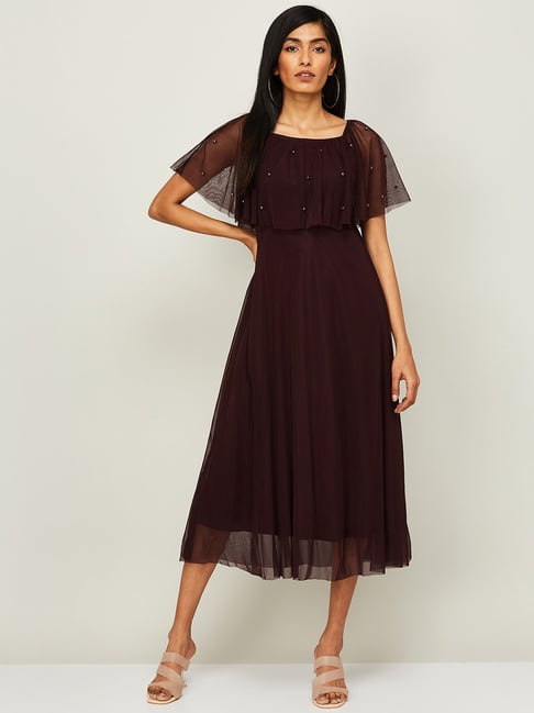 Code by Lifestyle Wine Embellished A-Line Dress Price in India