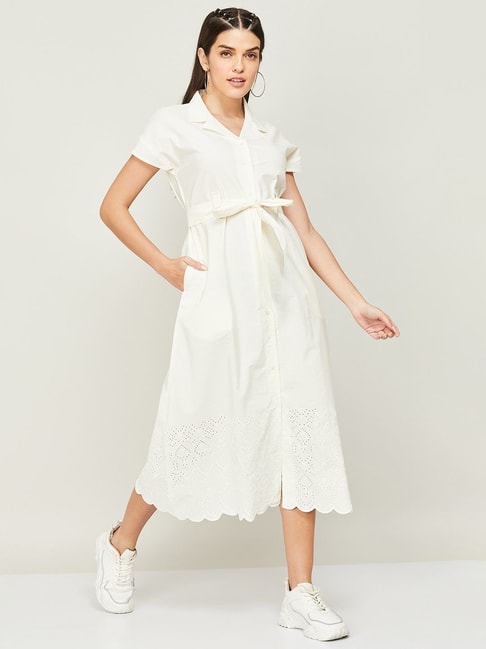 Shop Jaypore Women White Cotton Solid Round Neck Loose Fit Dresses for  Women Online 39582790