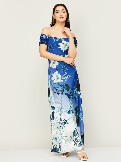 Code by Lifestyle Blue Floral Print Maxi Dress Price in India