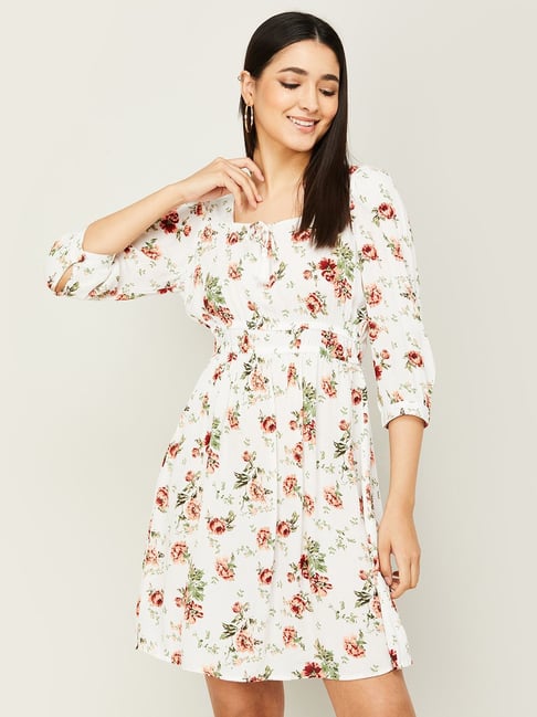 Fame Forever by Lifestyle White Floral Print A-Line Dress Price in India