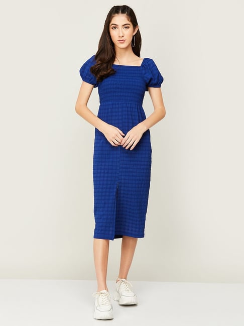 Ginger by Lifestyle Blue Chequered A-Line Dress Price in India