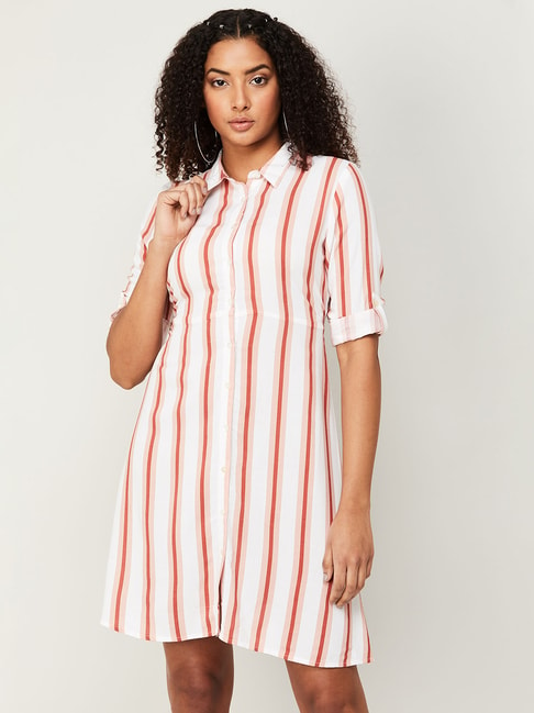 Fame Forever by Lifestyle White & Rust Striped A-Line Dress Price in India