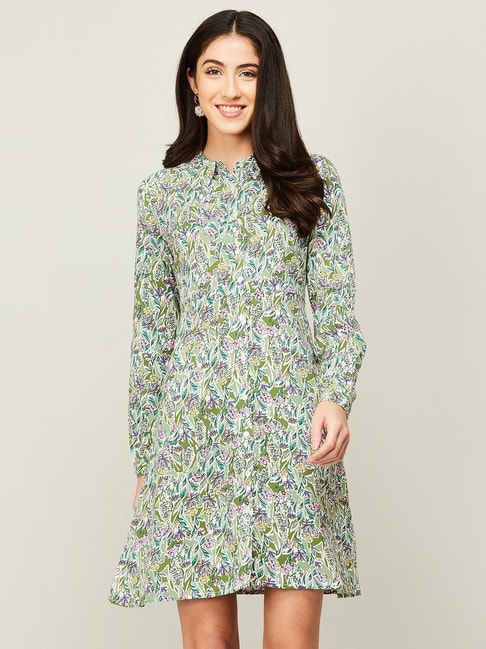 Fame Forever by Lifestyle Green Floral Print A-Line Dress Price in India