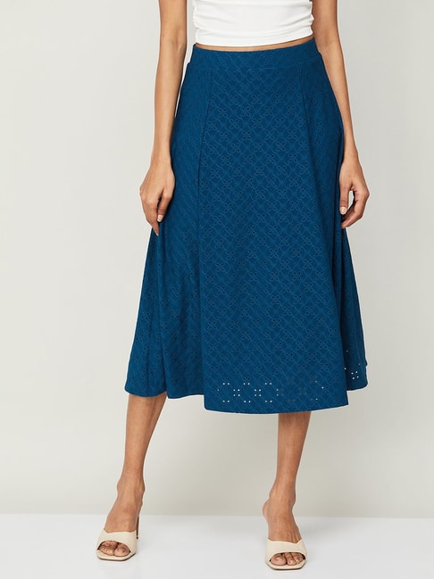 Code by Lifestyle Teal Blue Self Pattern A-Line Skirt Price in India