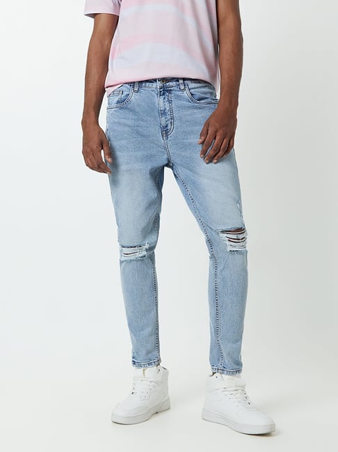 Nuon by Westside Blue Distressed Rodeo Crop Jeans