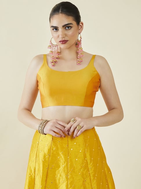 Yellow Georgette Lehenga full jaal skirt with brocade blouse – Indira Bishen