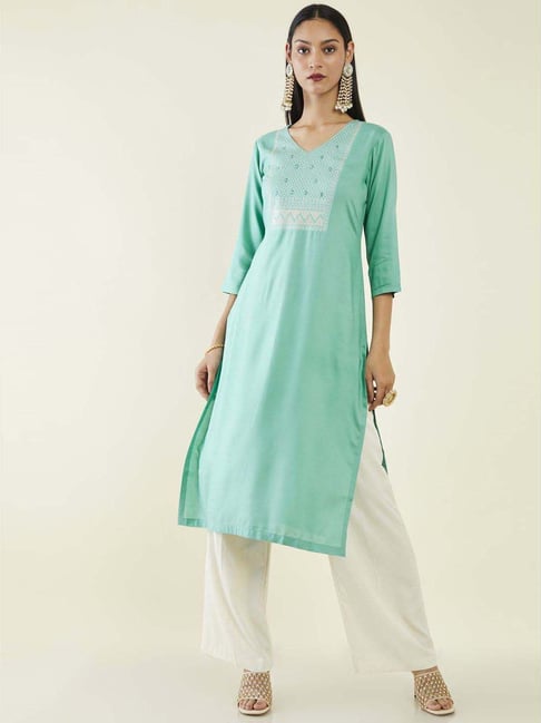 Buy W Blue Embroidered Pants for Women Online @ Tata CLiQ