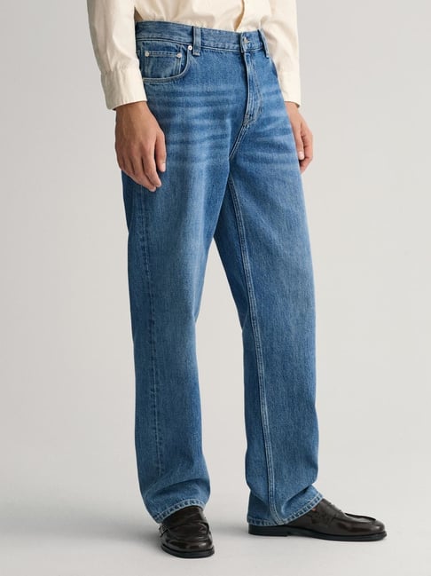 Buy GANT Mid Blue Cotton Relaxed Fit Jeans for Mens Online @ Tata CLiQ