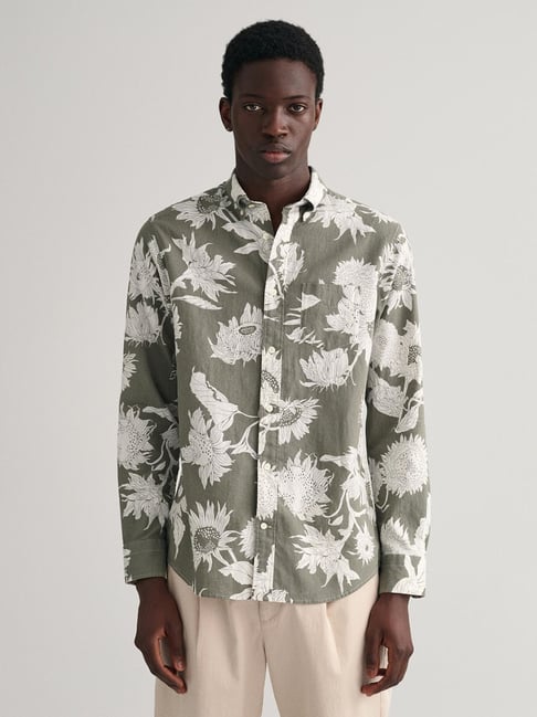 GANT Green Linen Regular Fit Printed Shirt-picture-23