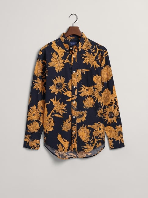 Buy GANT Yellow Linen Regular Fit Printed Shirts for Mens Online