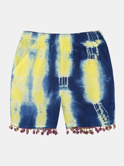 Kiddopanti Kids Yellow & Blue Tie Dye Shorts-picture-20