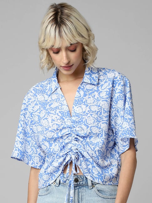 Only Blue & White Printed Top