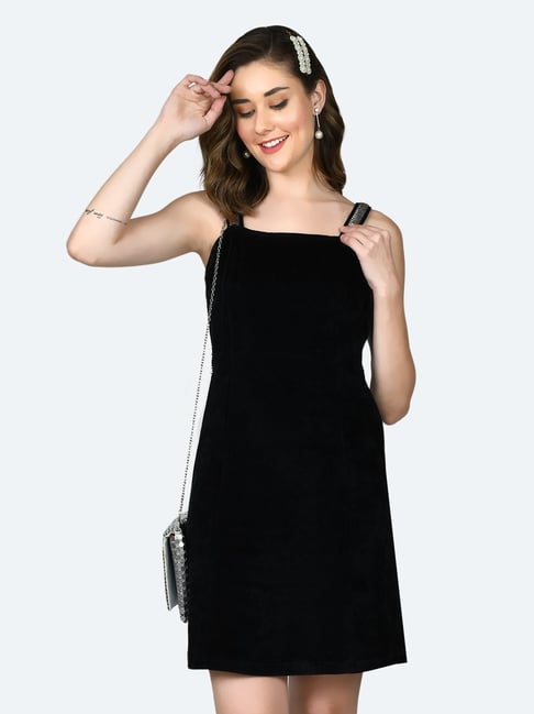 Zink London Black Regular Fit A Line Dress Price in India