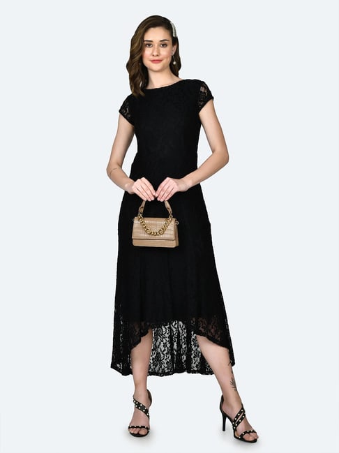 Zink London Black Lace Regular Fit High Low Dress Price in India