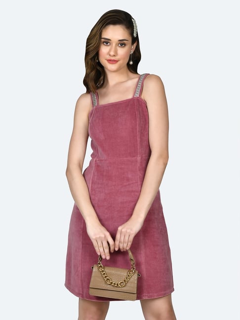 Zink London Pink Regular Fit A Line Dress Price in India