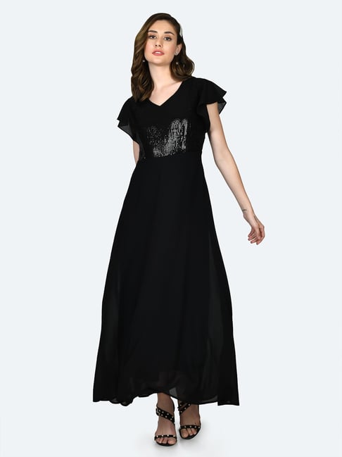 Zink London Black Embellished Gown Price in India