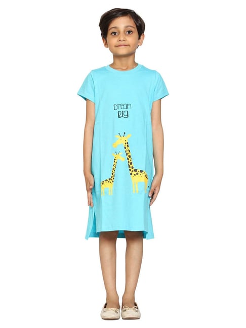 Buy Kiddopanti Kids Aqua Blue Printed Night Dress for Girls Clothing Online  @ Tata CLiQ