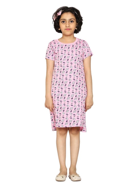 Buy Kiddopanti Kids Baby Pink Printed Night Dress for Girls