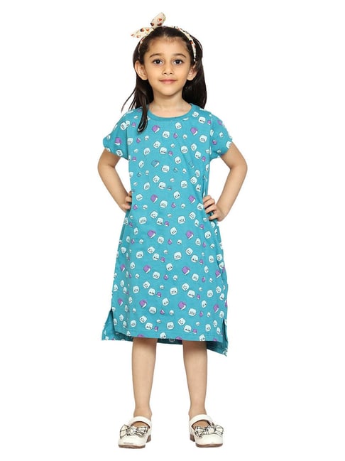 Kiddopanti Kids Teal Printed Night Dress-picture-29