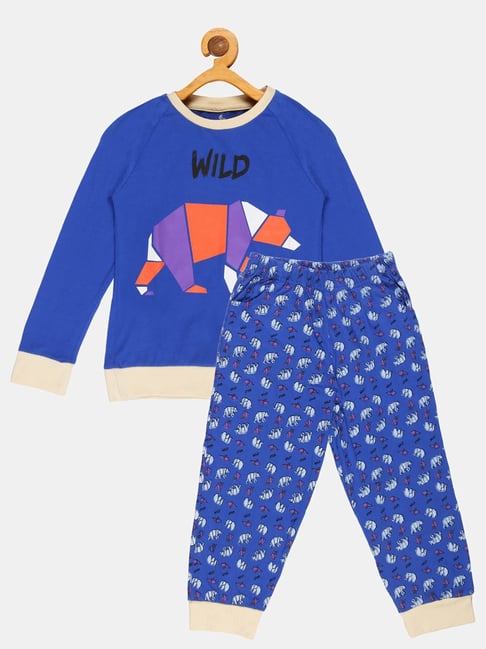 Kiddopanti Kids Royal Blue Printed Full Sleeves T-Shirt with Pyjamas-picture-24
