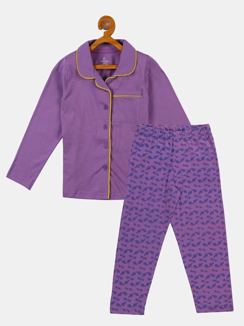 Kiddopanti Kids Purple Printed Full Sleeves Shirt with Pyjamas-picture-16