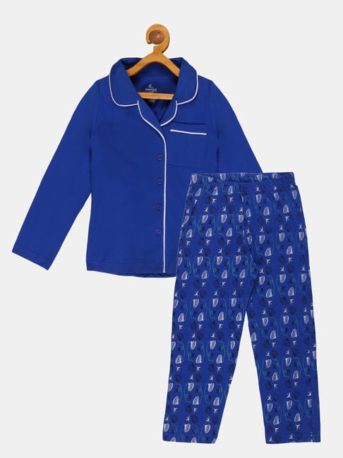 Kiddopanti Kids Royal Blue Printed Full Sleeves Shirt with Pyjamas-picture-28