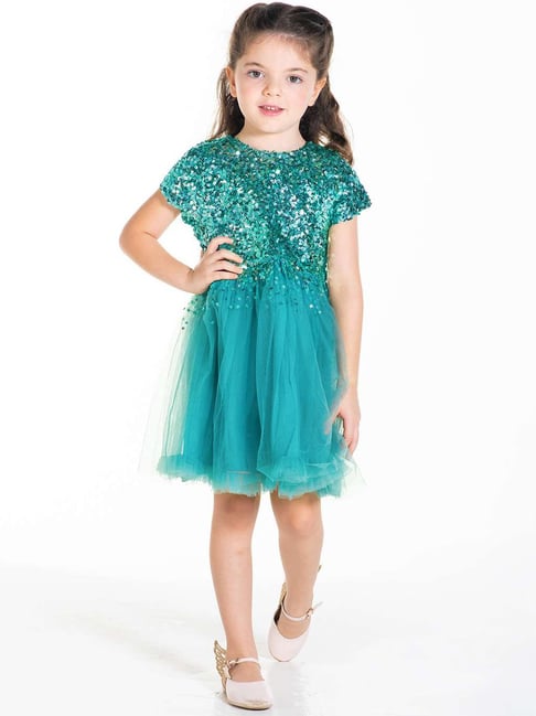 Cherry Crumble By Nitt Hyman Kids Teal Blue Embellished Party Dress