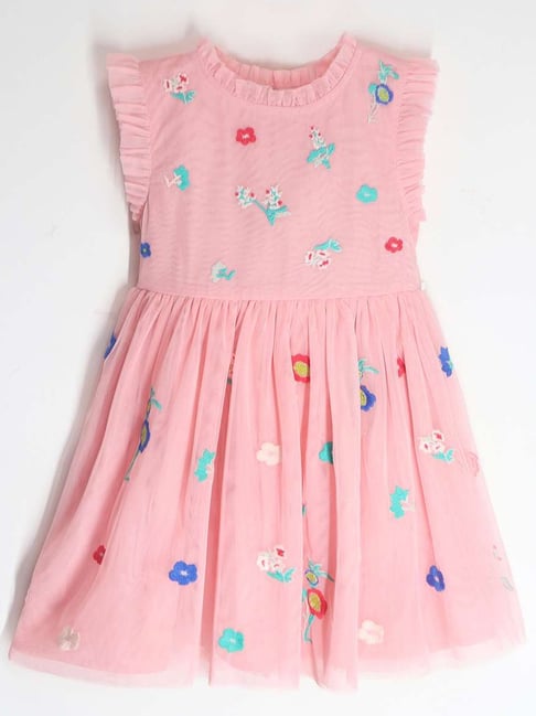 Cherry Crumble By Nitt Hyman Kids Powder Pink Cotton Embroidered Dress