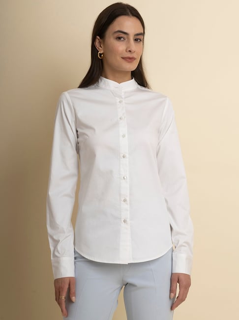 Fablestreet White Cotton Slim Fit Shirt Price in India