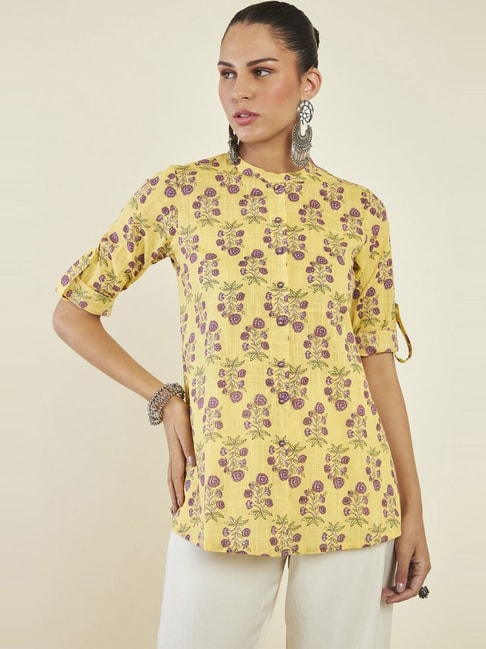 Soch Mustard Cotton Floral Print Shirt Price in India