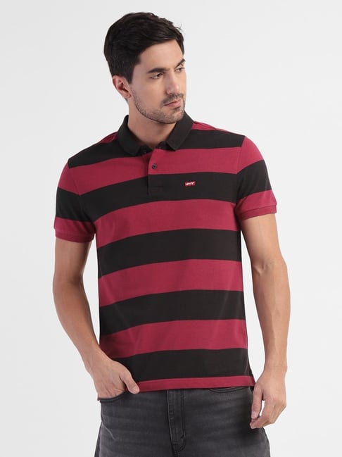 Levis Levi's Red Cotton Regular Fit Striped Polo T-Shirts