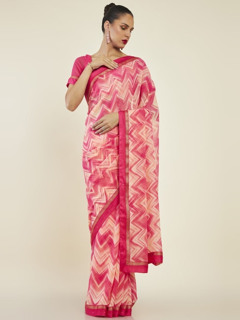 Soch Coral Printed Saree With Unstitched Blouse Price in India