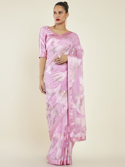 Soch Blush Pink Printed Saree With Unstitched Blouse Price in India