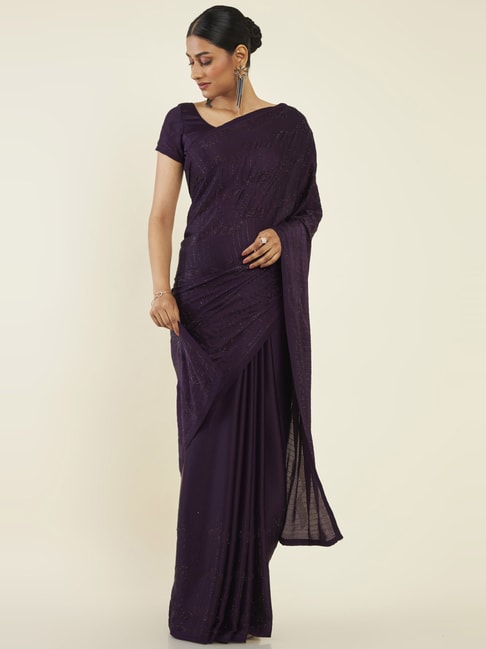 Soch Purple Embellished Saree With Unstitched Blouse Price in India