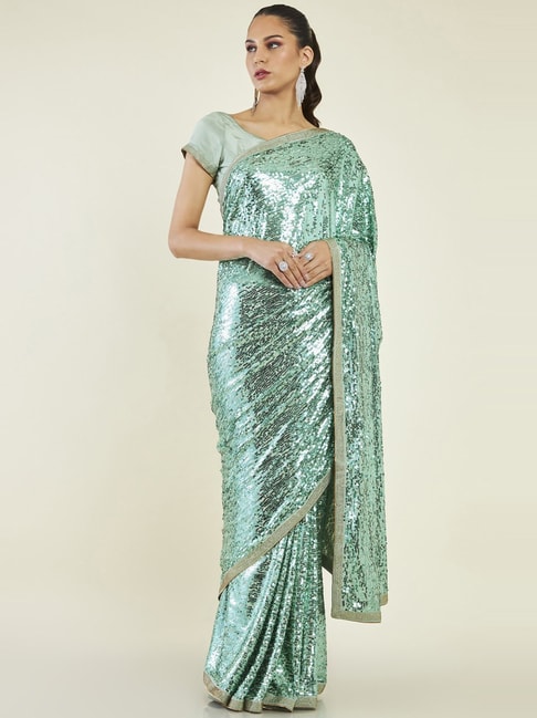 Soch Sap Green Embellished Saree With Unstitched Blouse Price in India