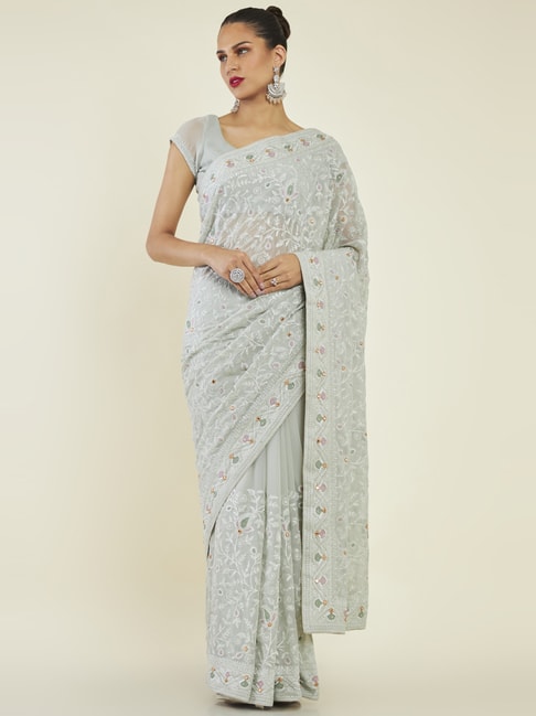 Soch Grey Embroidered Saree With Unstitched Blouse Price in India
